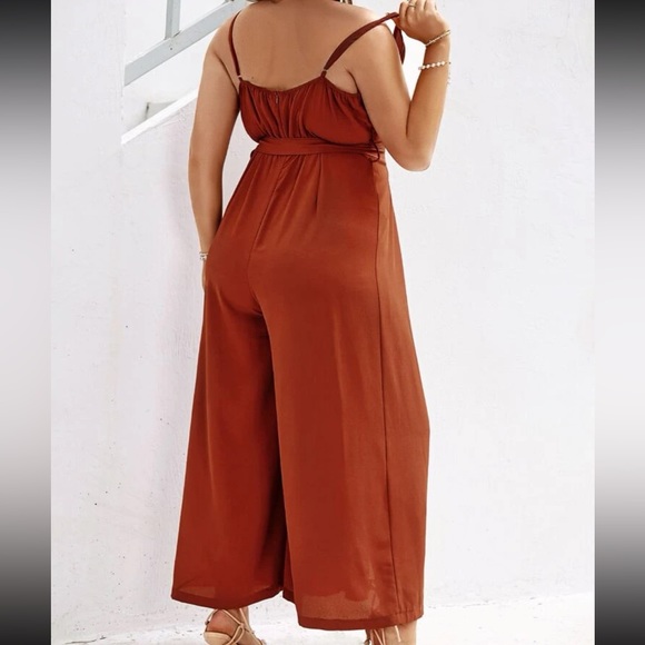 Plus Size Slit Cami Belted Jumpsuit Burnt Orange - Picture 2 of 9